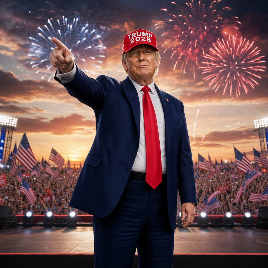 Victory rally under fireworks